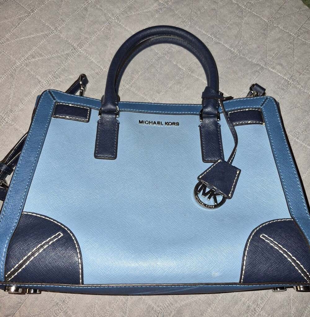 Michael Kors Corner Frame Dillon East West Satchel Sky Steel Blue Handbag